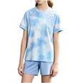 thumbnail image 2 of ITSAME Girls Athletic Outfits 2-Piece Quick-Dry Tie-Dye Print T-Shirt and Shorts Summer Outdoor Sport Set Blue Size 11, 2 of 5