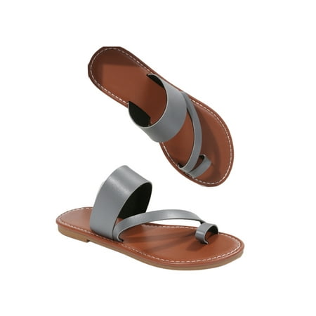 

Bellella Womens Flip Flops Slip On Slide Sandal Clip Toe Flat Sandals Stylish Casual Shoes Beach Street Slides Gray 5