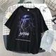 thumbnail image 1 of Camiseta con estampado de rayo púrpura para hombres y mujeres camiseta gótica holgada de manga corta Camiseta de algodón con cuello redondo de gran tamaño camiseta de talla grande, 1 of 7