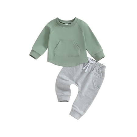 

Merqwadd Autumn Boy Clothes: Long Sleeve Round Neck Pocket Sweatshirt Pants