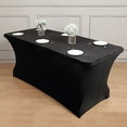 thumbnail image 2 of Balsa Circle 6 ft Black Premium Velvet Rectangular Tablecloth Fitted Table Cover Wedding Linens, 2 of 8