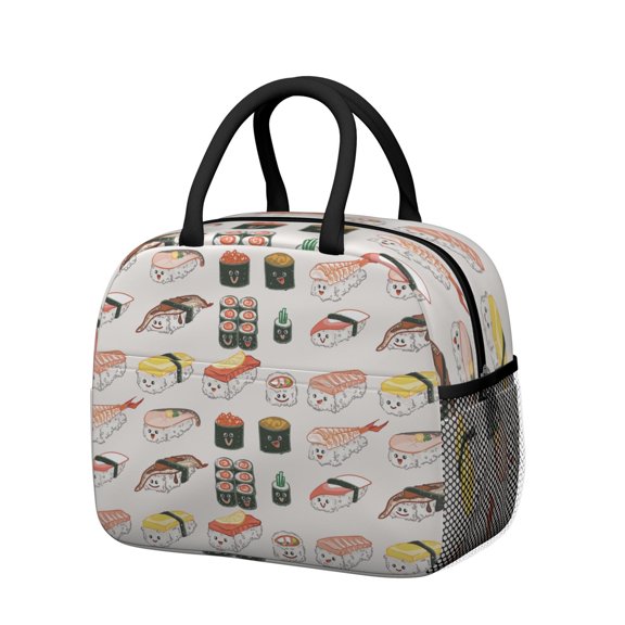 Lunch Bag Lunch Box for Women Reusable Insulated Lunch Bags,Water-Resistant Cute Sushi Food Clip Art Pattern Cooler Lunch Tote Bag, Large Capacity for Work Travel Picnic