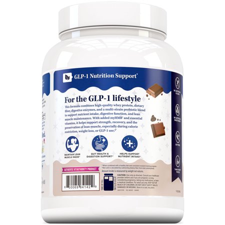 GLP-1 Support Protein Powder Supplement with Fiber, Probiotics, & Digestive Enzymes | Supports Lean Muscle, Digestion, and Nutrient Intake | 12 Key Vitamins | Chocolate Flavor