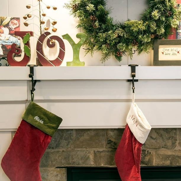 Fireplace Stocking and Garland Hanger] - Each Mantle Holder Has Two Hooks  for Dual Purpose - Hold Christmas Stocking and Hang Garland - Durable  Wrought Iron - Padded Contact Points (1 Pack - Brown) 