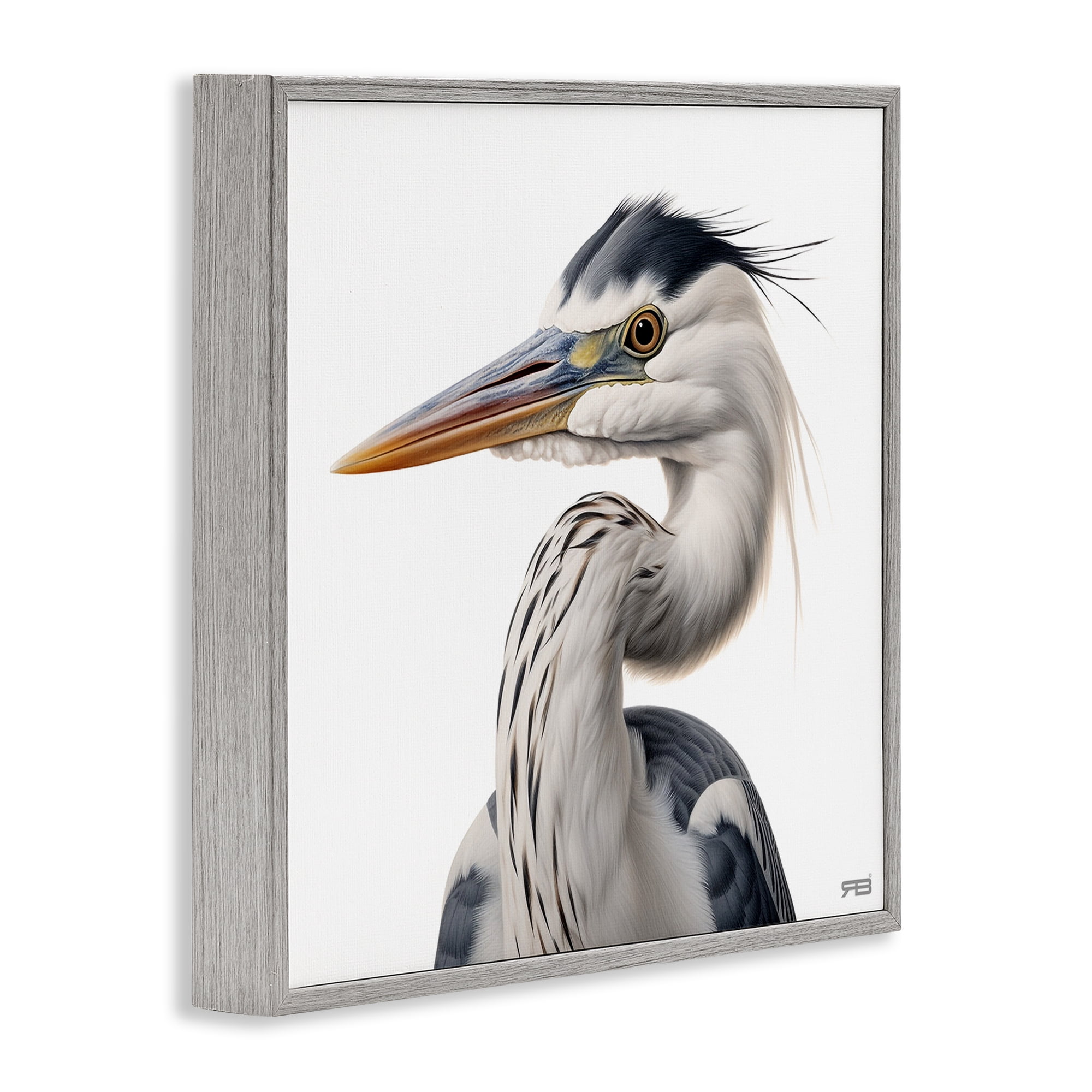 Stupell Industries Stoic Heron Looking Left Animals & Insects Painting Gray Framed Art Print Wall Art, 24 x 24
