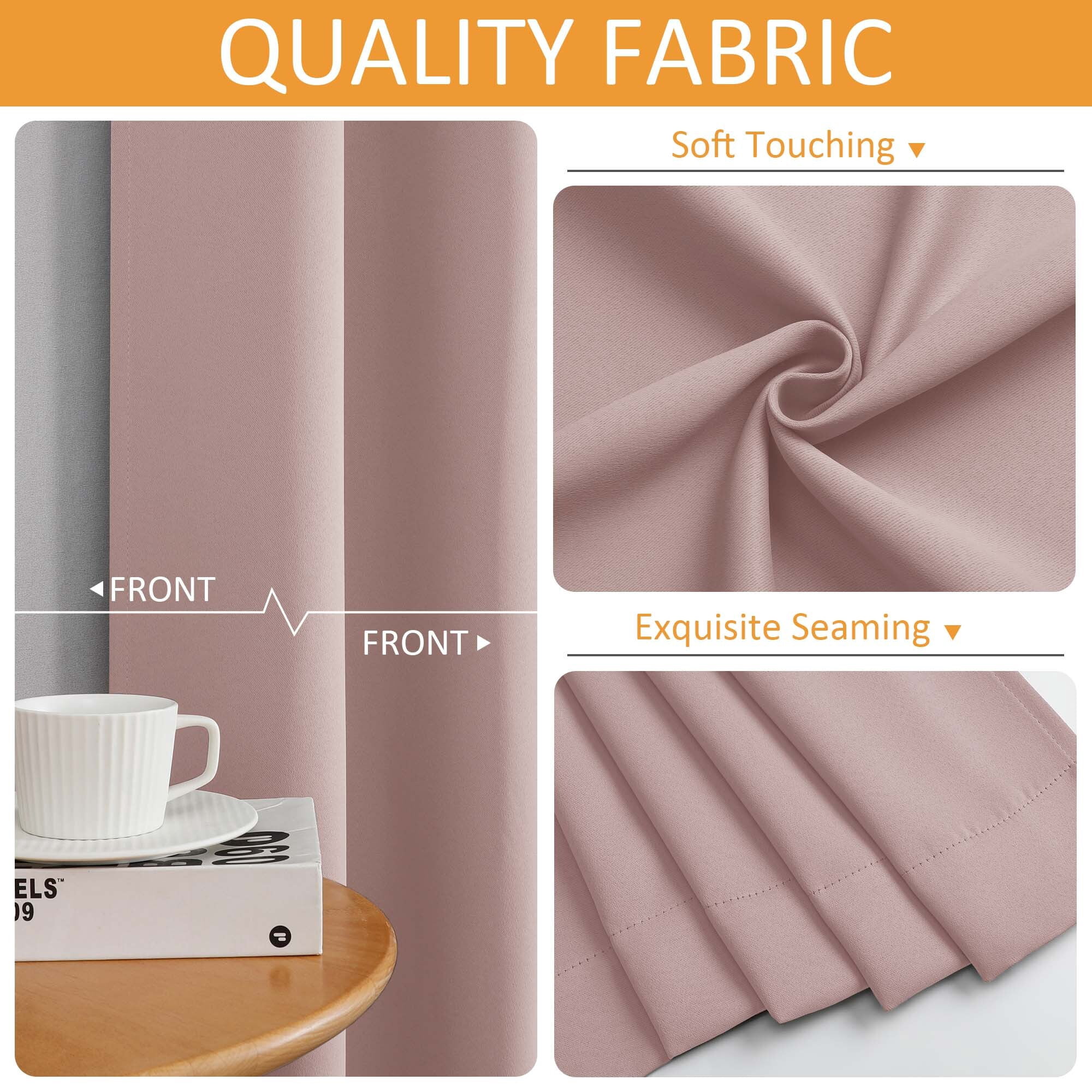 Chyhomenyc Blush Pink Curtains 63 Inches Long, Light Filtering Thermal Insulated Energy Saving Solid Soft Privacy Rod Pocket Window Curtains for Living Girls Room Bedroom, Each 40Wx63L Inch, 2 Panels