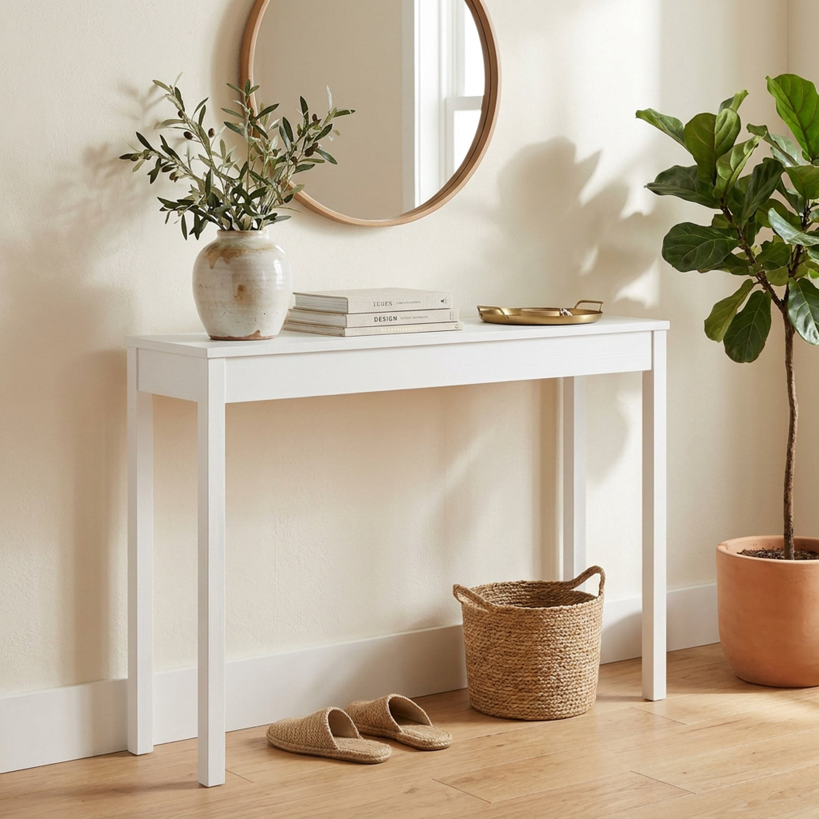 Furnibear Wooden Console Table Modern Farmhouse Narrow Sofa Table with Thickened Top for Entryway Hallway and Living Room, White