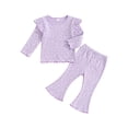 thumbnail image 2 of Aojekbee Baby Girl 2Pcs Fall Outfits Ruffle Long Sleeve Lettuce Trim Tops + Flare Pants Set Toddler Clothes, 2 of 10