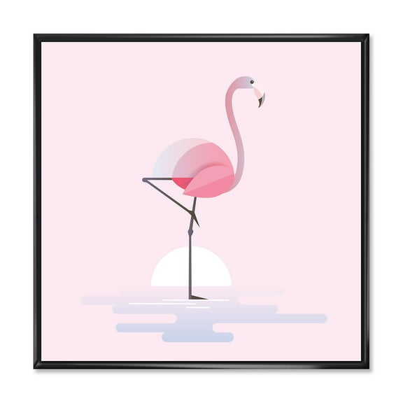 Designart 'Standing On One Toes Pink Flamingo' Farmhouse Framed Canvas Wall Art Print