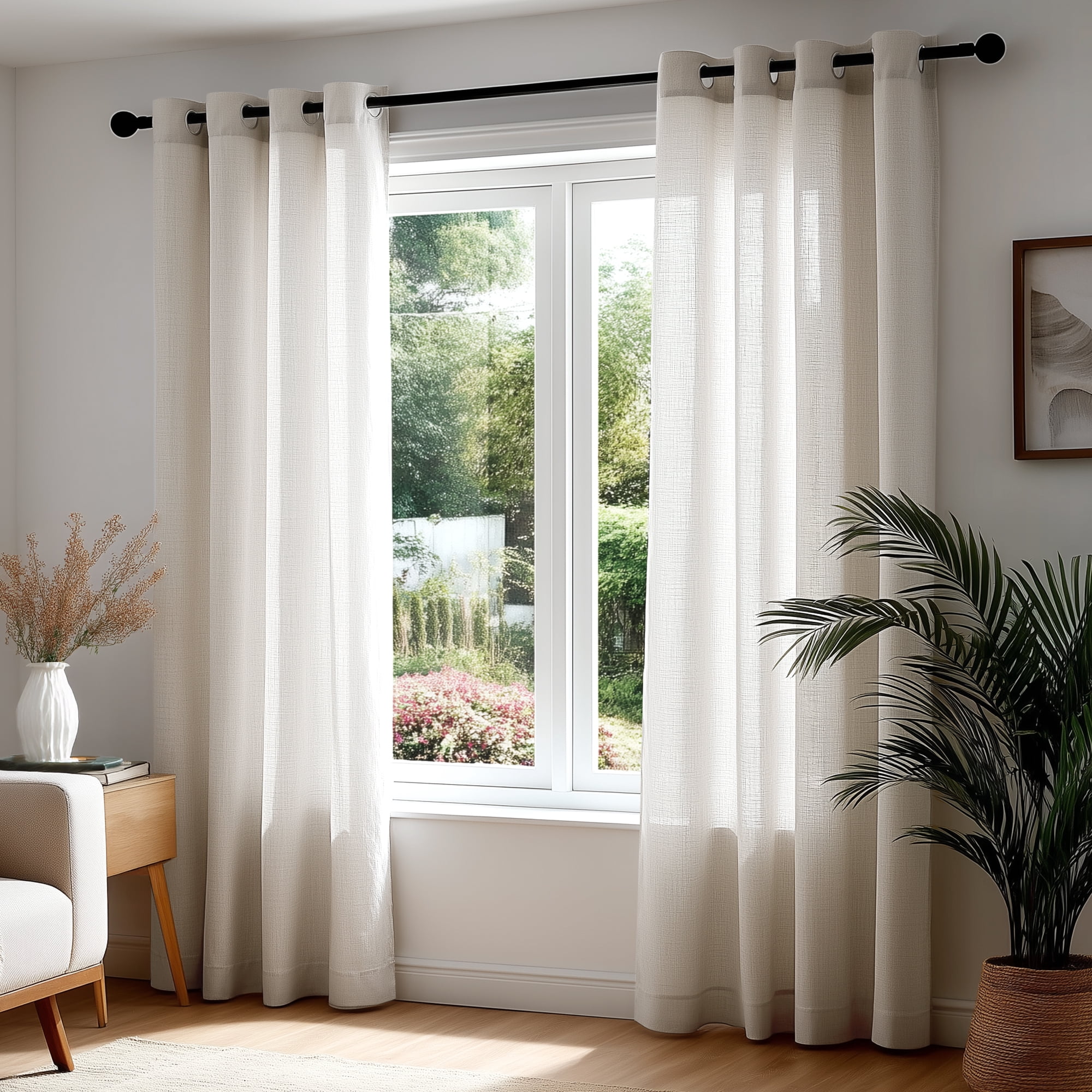 Deconovo Sheer Window Drapes, Linen Textured Grommet Curtain Panels, Natural, 52"x84", 2 Panels