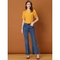 thumbnail image 3 of Blusa de lunares con corazón dulce Allegra K manga corta cuello en V casual con botones Amarillo XS, 3 of 6