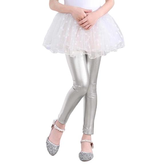 RTKFRFLM Girls Shiny Liquid Metallic Leggings Sparkly Performance Dance Pants for Recitals Parties and Stage Shows