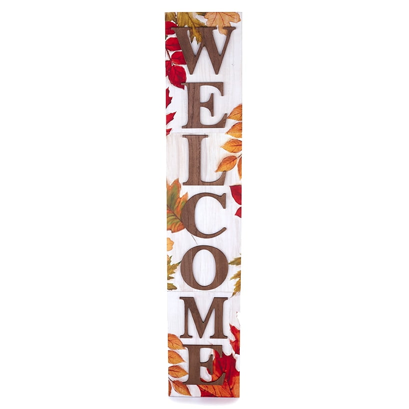 Autumn Welcome Sign with Fall Leaves - Farmhouse Front Door Harvest Decoration