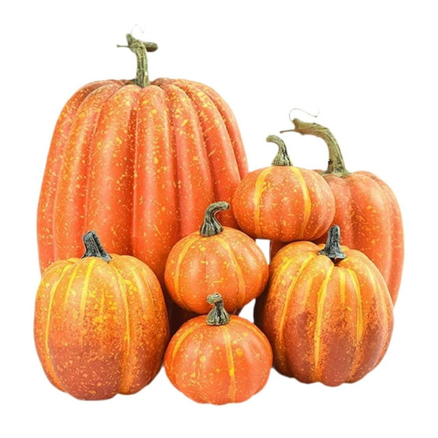 7 calabazas artificiales de espuma Strade Fareast Limited para manualidades estantes para chimenea decorativas decoración de Halloween Naranja