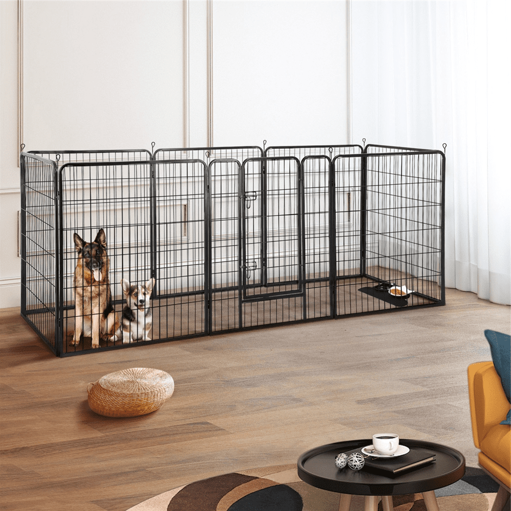 Alden Design 40"H Heavy Duty Black Iron Dog Playpen, 2 Panels