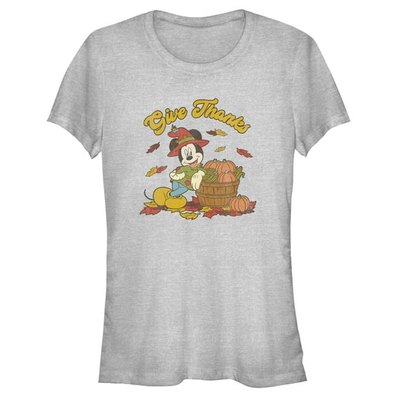Junior's Mickey & Friends Give Thanks Scarecrow Mickey  Graphic Tee Athletic Heather Small