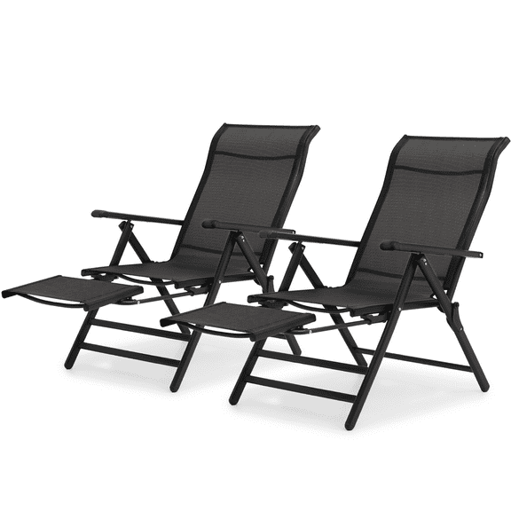 RTRWDC Set of 2 Folding Patio Recliner Lounge Chairs with Retractable Footrest, Alloy Steel Frame & Breathable Mesh Fabric, No Canopy Suitable for Camping/Yard/Concerts