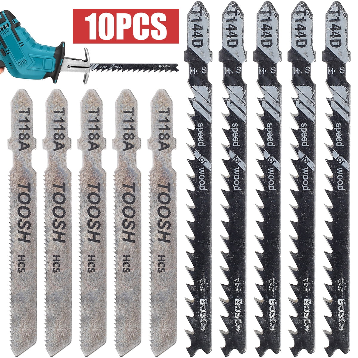 10Pcs Reciprocating Sabre Saw Blades Set Wood & Metal Cutting For Bos 