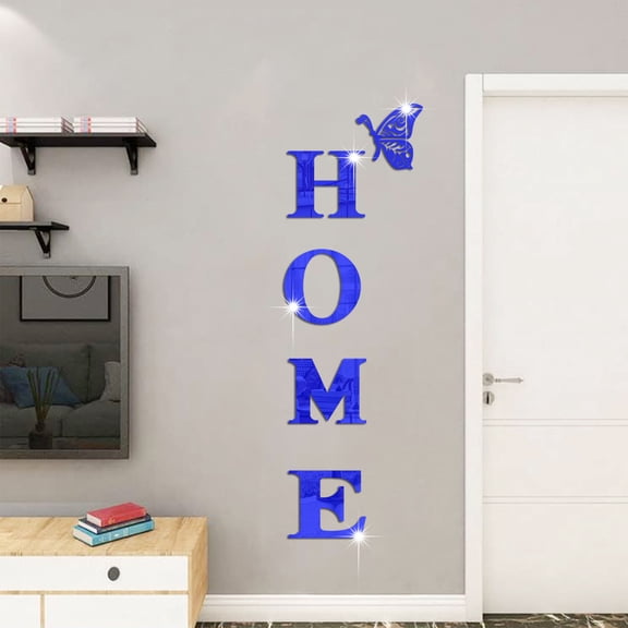 Home Family Slogan Acrylic 3D Mirror Effect Wall Sticker Jm3343-Blue - 3D Stereo Design Mirror Surface Entryway Wall Decor - For Home Entryway Indoor Living Room Bedroom Hallway