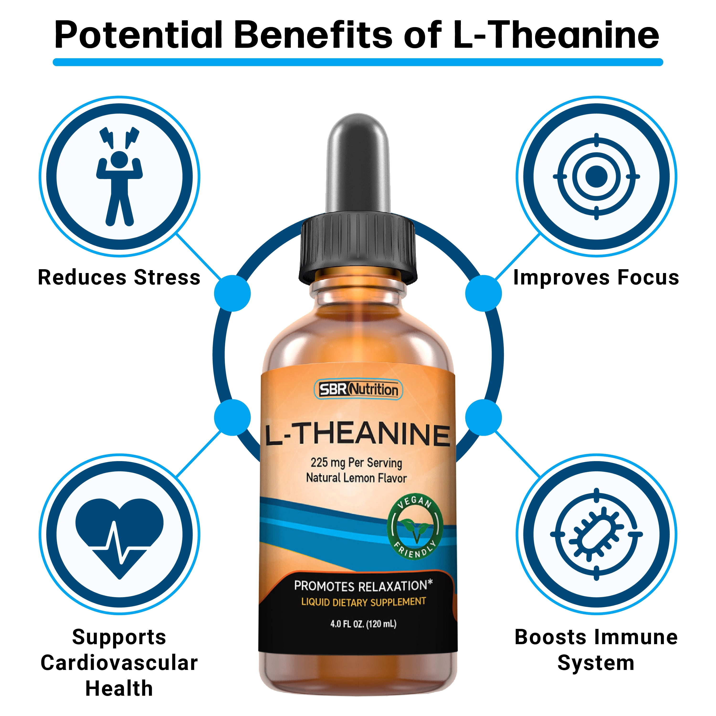 MAX ABSORPTION Liquid L-Theanine Drops | All Natural, Vegan, Alcohol Free, Non-GMO | for Stress Relief, Relaxation, Focus Without Drowsiness | Synergistic with Coffee or Caffeine