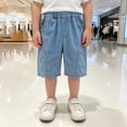 thumbnail image 2 of Ticikt Boys' Cotton Denim Shorts, Elastic Waist Loose Fit Summer 5-Pocket Shorts,Light Blue,4-5 Years, 2 of 5