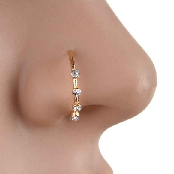 outdoorline Crystal Rhinestone Fake Hoop Nose Ring Punk Nose Clip Nostril Hoop Nose Hoop Ring Body Piercing Jewelry