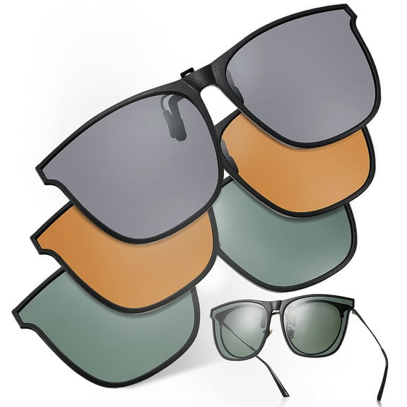 Raindrops Polarized Clip On Lightweight Flip-up Sunglasses, Black Gray/Dark Green/Brown, 3 Piece