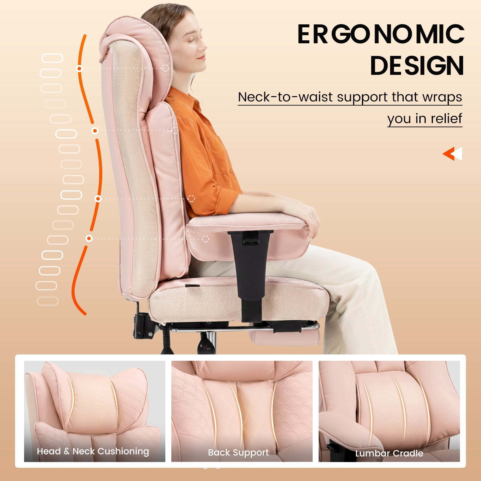 CloudRest Pro 400lbs Executive heavy duty office chair, High Back Ergonomic Computer Desk Chairwith Lumbar Back Support, Pink
