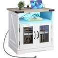 thumbnail image 6 of GETHFS Farmhouse End Table with Charging Station and LED Lights, Adjustable Storage Shelf Side Table for Living Room, Bedroom, or Office, Rustic Rectangular Nightstand, Greige, 6 of 6