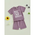 thumbnail image 5 of Kids Baby Toddler Girls Shorts Clothing Set, 6 12 18 24 Months 2T 3T 4T Short Sleeve Crew Neck Letters Print T-shirt with Shorts Summer Outfit, 5 of 9