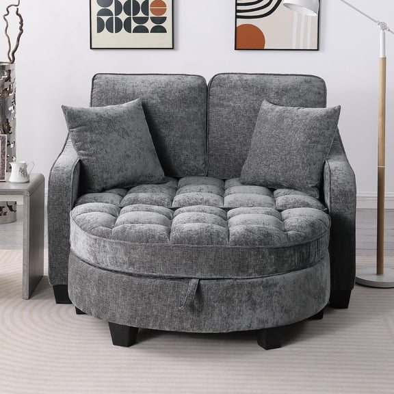 Modern Double Sofa Chaise Longue with Footrest and Side Pockets, Comfy Corduroy Chaise Sofa Upholstered Sleeper Couch Bed Backrests and Armrests for Living Room, Apartment, Office, Grey