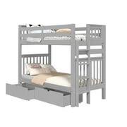 Bedz King Tall Bunk Beds Twin over Twin Mission Style with End Ladder and 2 Under Bed Drawers, Gray