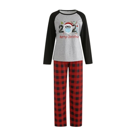 

hirigin Family Matching Letter Print O-Neck Long Sleeve Tops+ Plaid Trousers