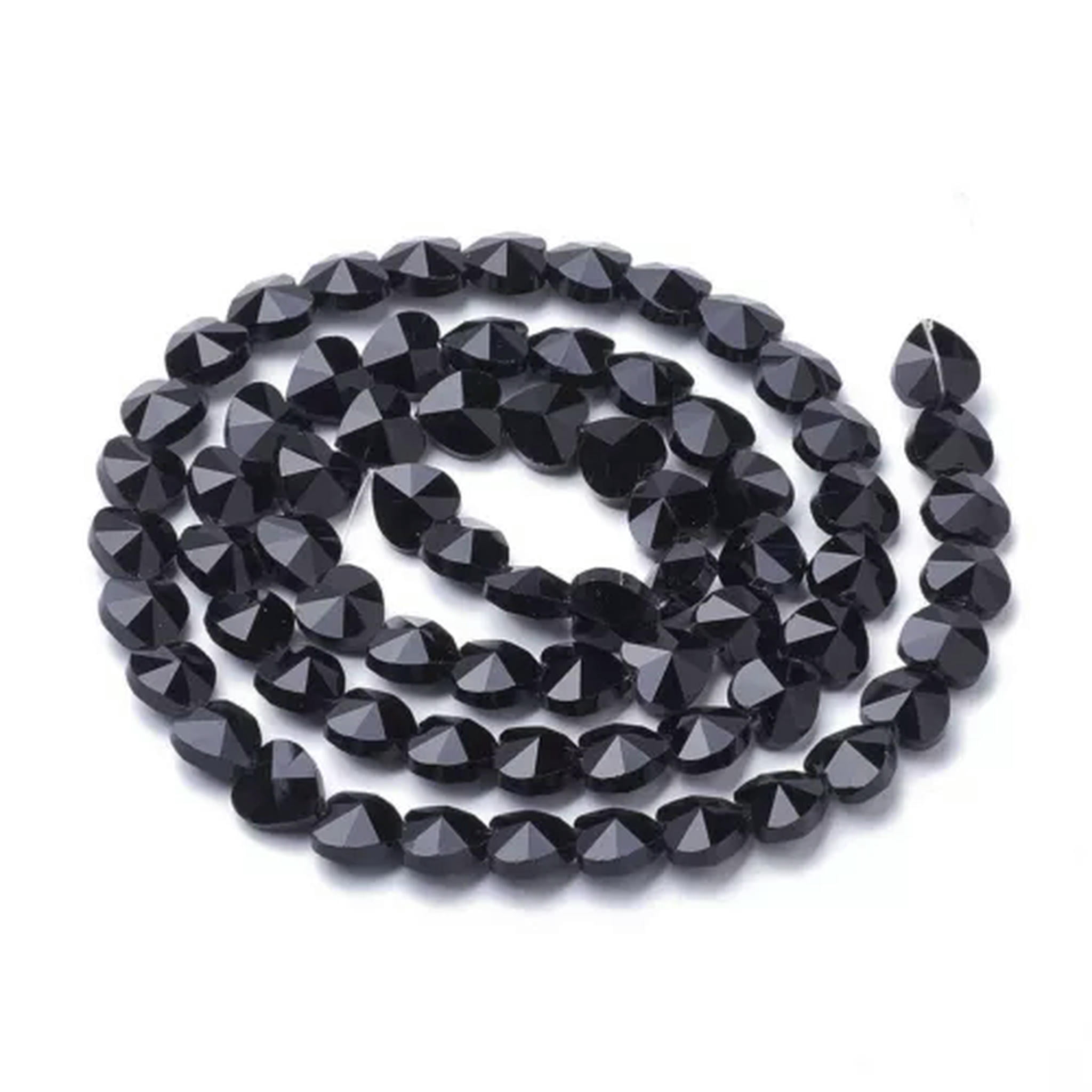 EOEMY 100Pc 10mm 14mm Heart Faceted Transparent Glass Beads Crystal Loose Spacer Beads-Black-14mm
