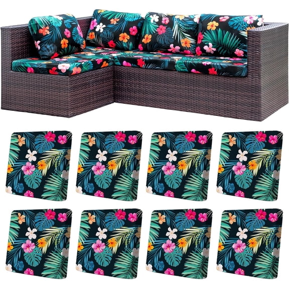 8Pcs Stretch Patio Cushion Covers,Outdoor Couch Covers Replacement,Outdoor Couch & Sofa Slipcovers,for Patio Furniture Cushion Covers,Washable Reusable urniture Protector (Flowered Leaves,Cover Only)