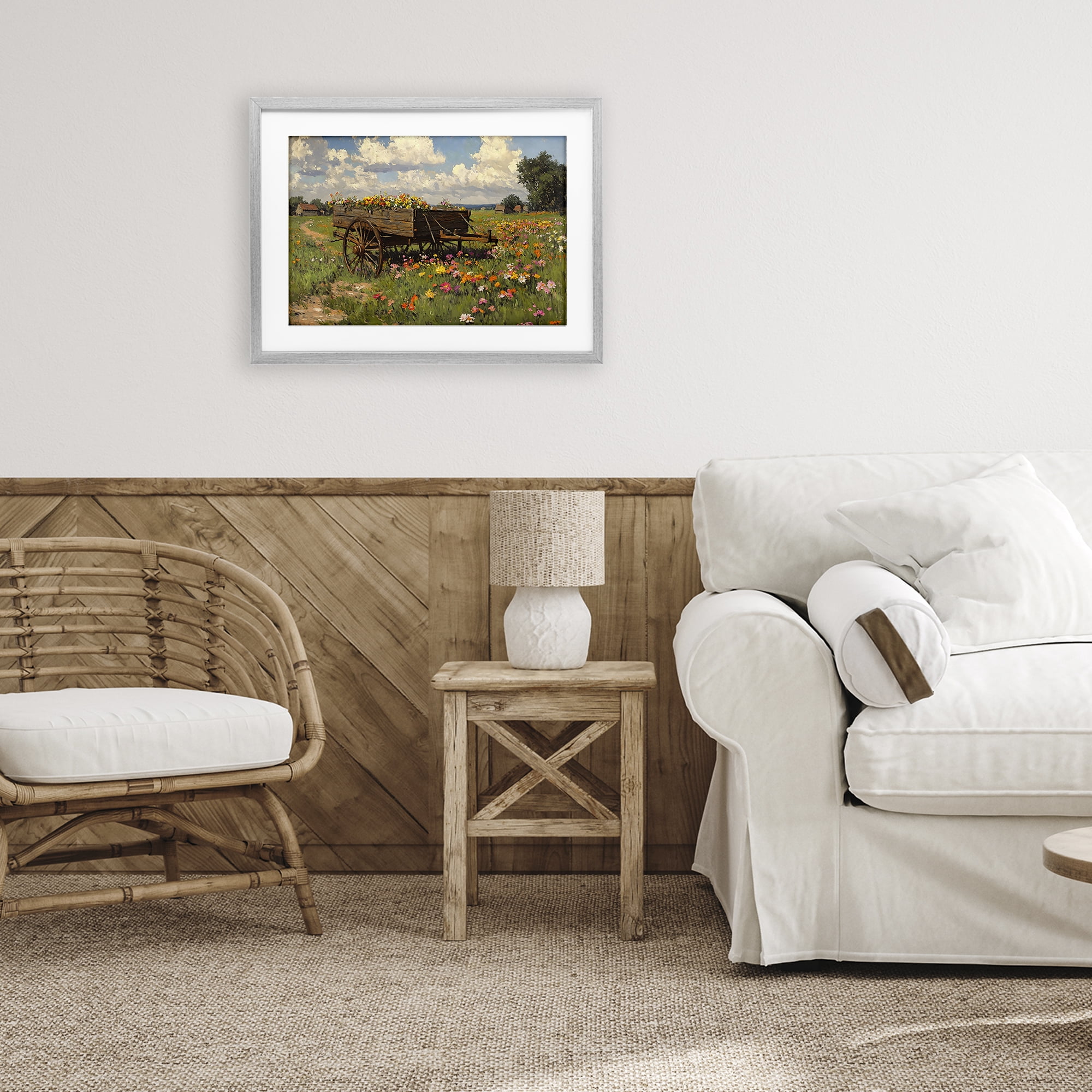 Stupell Industries Wildflower Wagon in Bloom Gray Framed Print Under Glass, design by Franklyn Gregory