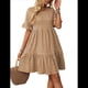 thumbnail image 2 of Vestidos de Verano para Mujer 2025, Cuello Redondo, Abullonada, Cintura Alta, Fruncido, Corte A, Suelto, Midi, Caqui, Talla L, 2 of 9