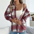thumbnail image 6 of Hueook Barn Jackets for Women Women Coat Women‘s Casual Oversize Fall/Winter Plaid Lapel Long Sleeve Coat Outwear Jackets Red S, 6 of 8
