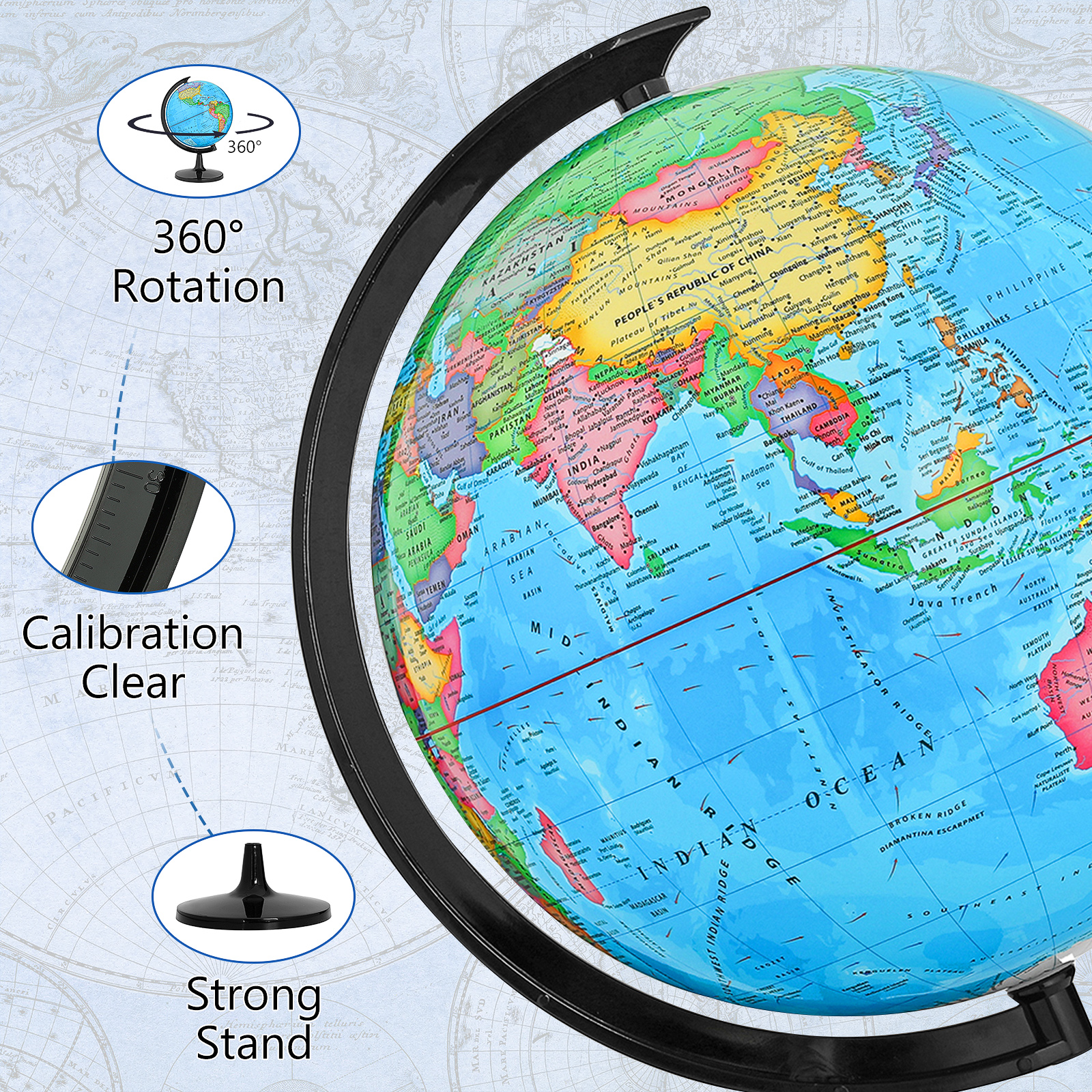 BSHAPPLUS® 13'' World Globe,Globe for Kids,World Globe with stand,World Globes for Adults,Blue - image 5 of 9