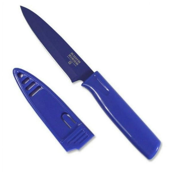 Kuhn Rikon Colori Non-Stick Straight Paring Knife with Safety Sheath, 4 inch, Blue
