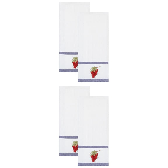 Unique Bargains 4 Pack Cotton Absorbent Fast Drying Dish Towels White Grapes 25" x 15"