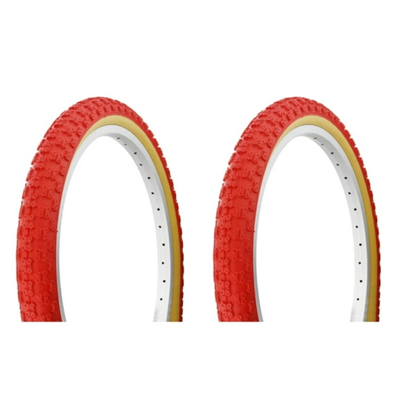 Tire set. 2 Tires. Two Tires Duro 20" x 2.125" Red/Gum Side Wall HF-143G. lowrider bicycle Tires, bmx bike Tires, cruiser bike Tires