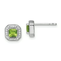 Primal Silver Sterling Silver Rhodium-plated Green and Clear Cubic Zirconia Post Earrings