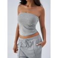 thumbnail image 4 of Women Tube Tops Built-in Shelf Bra Strapless Crop Top Fitted Summer Basic Y2K Going Out Tank Tops Flower Gray XL, 4 of 9