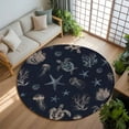 thumbnail image 3 of 5ft Round Rug, Navy Blue Coastal Non-Skid Rubber Backing Large Area Rugs - Living Room Bedroom Home Office, Nautical Summer Beach Sea Turtle Starfish Indoor Floor Mat Carpets Washable Rug, 3 of 9
