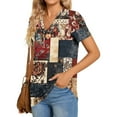 thumbnail image 4 of ZQUUVOU Women's T-Shirt V-Neck Button Printed Short Sleeve Blouse Burgundy (L), 4 of 7