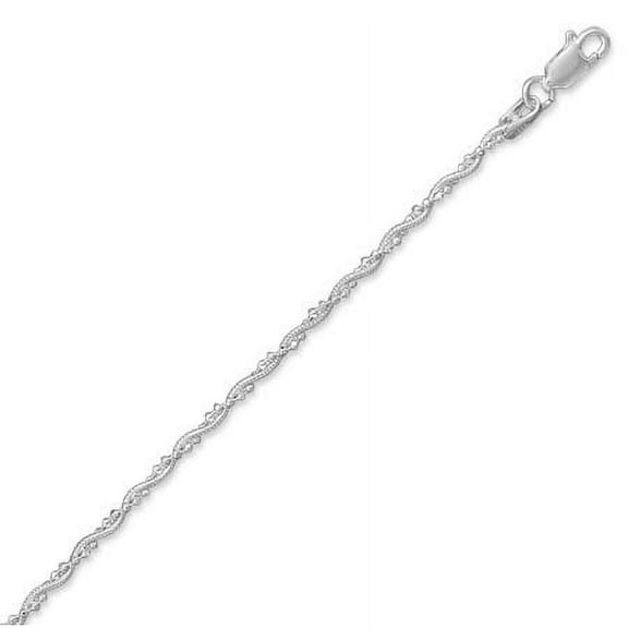 Sterling Silver 16 Inch Snake Faceted Bead Twist Chain Necklace 2mm Wide With Lobster Clasp