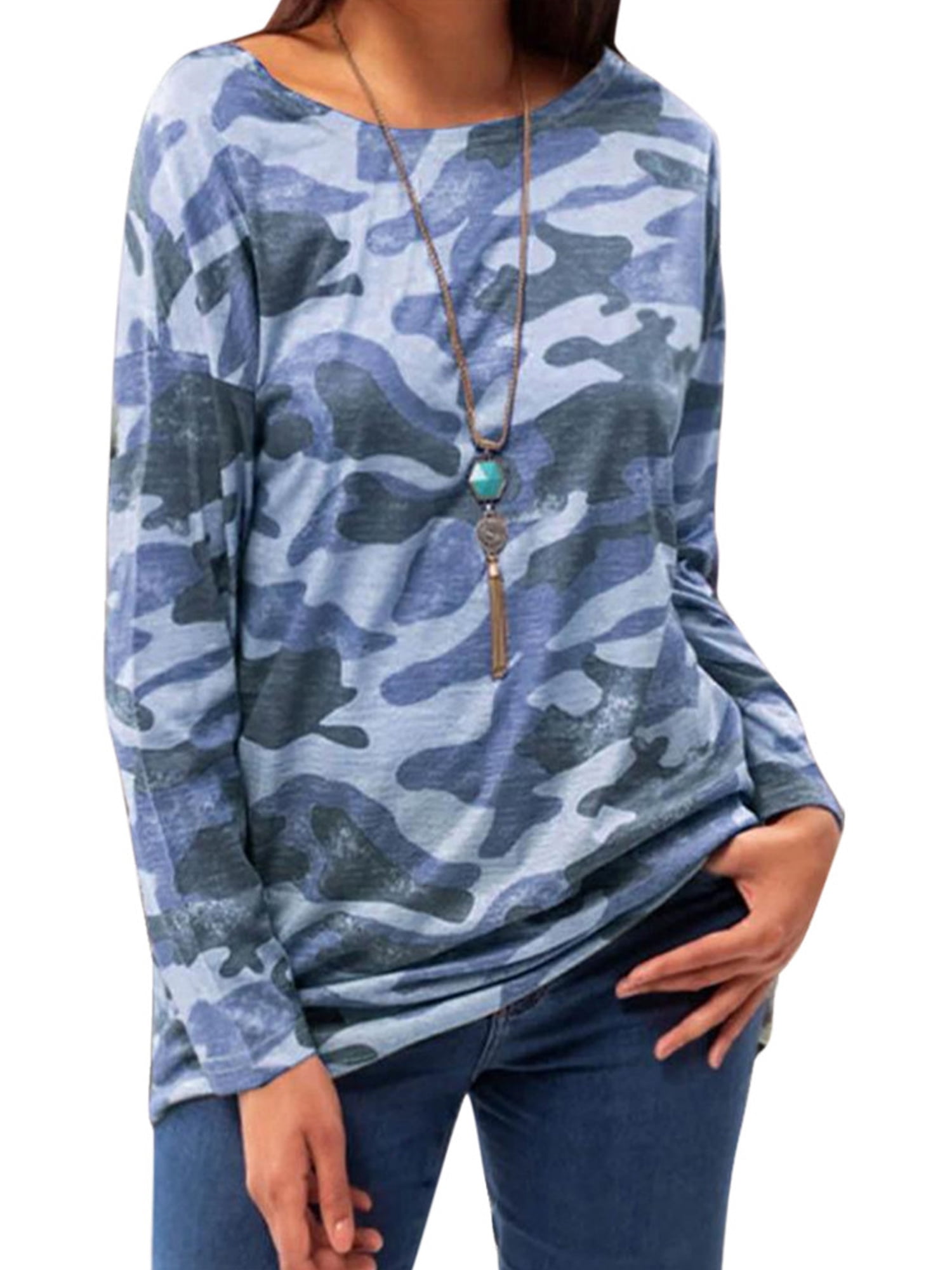 Camouflage Long Sleeve DICPOLIA Womens Loose Casual Shirt S-2XL 