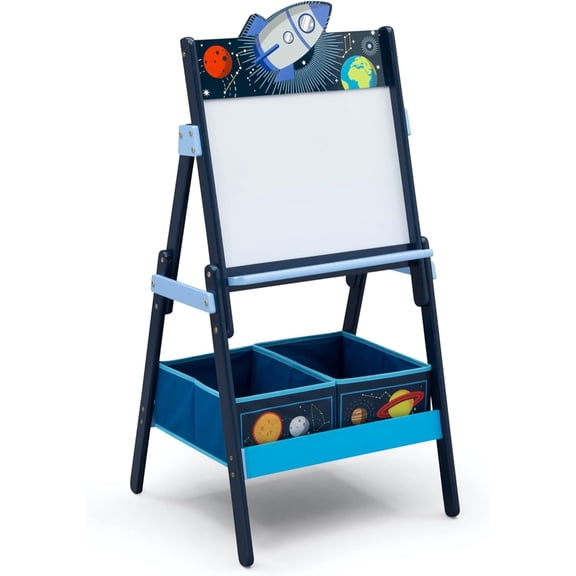 Children Space Adventures Wooden Activity Easel with Storage - Ideal for Arts & Crafts, Drawing, Homeschooling and More