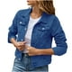 thumbnail image 1 of Chaquetas y abrigos de mezclilla sin capucha de manga larga para mujer Chaqueta de mezclilla Cárdigan de manga larga Abrigo con bolsillo Tops Chaqueta de algodón lavado para mujer, 1 of 5